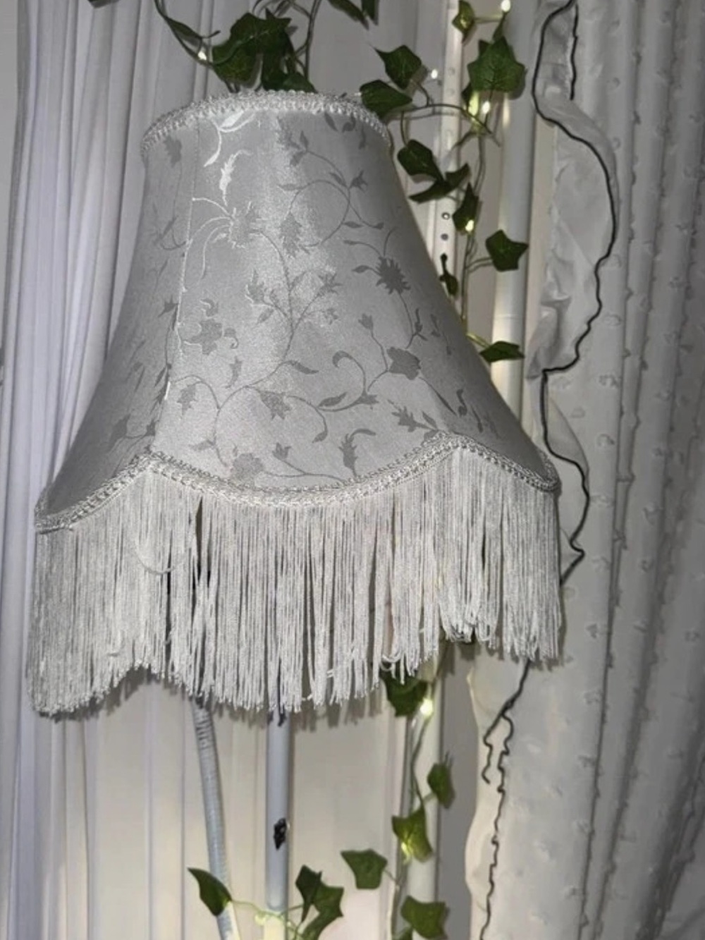 White fringe lampshade